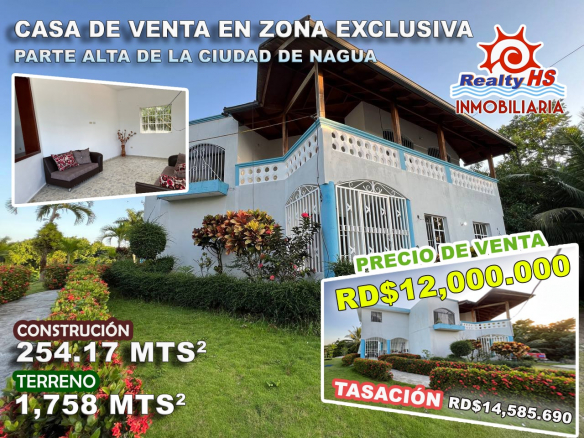 CASA DE VENTA EN ZONA EXCLUSIVA Y PARTE ALTA DE LA CIUDAD DE NAGUA