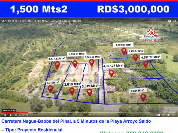 SOLARES DE 1,500 Mts2 VENTAS EN BAOBA DEL PIÑAL, DE CABRERA